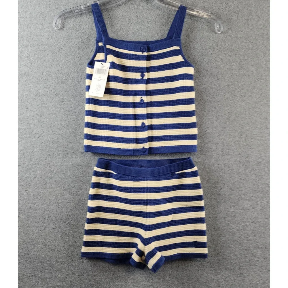 Polo Ralph Lauren Sleeveless Striped Sweater Top&Shorts Set Girls 6X Blue/Cream